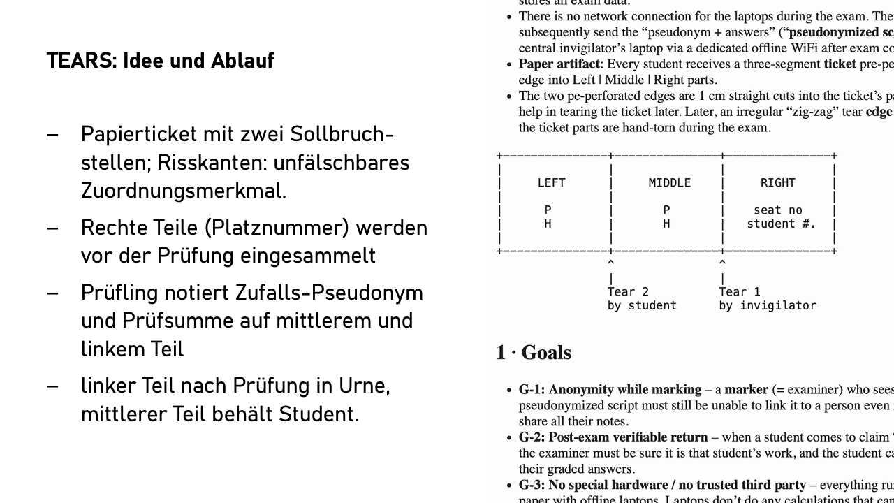 TEARS System: Papierticket mit drei Teilen und unfälschbaren Risskanten für Zero-Trust-Korrektur