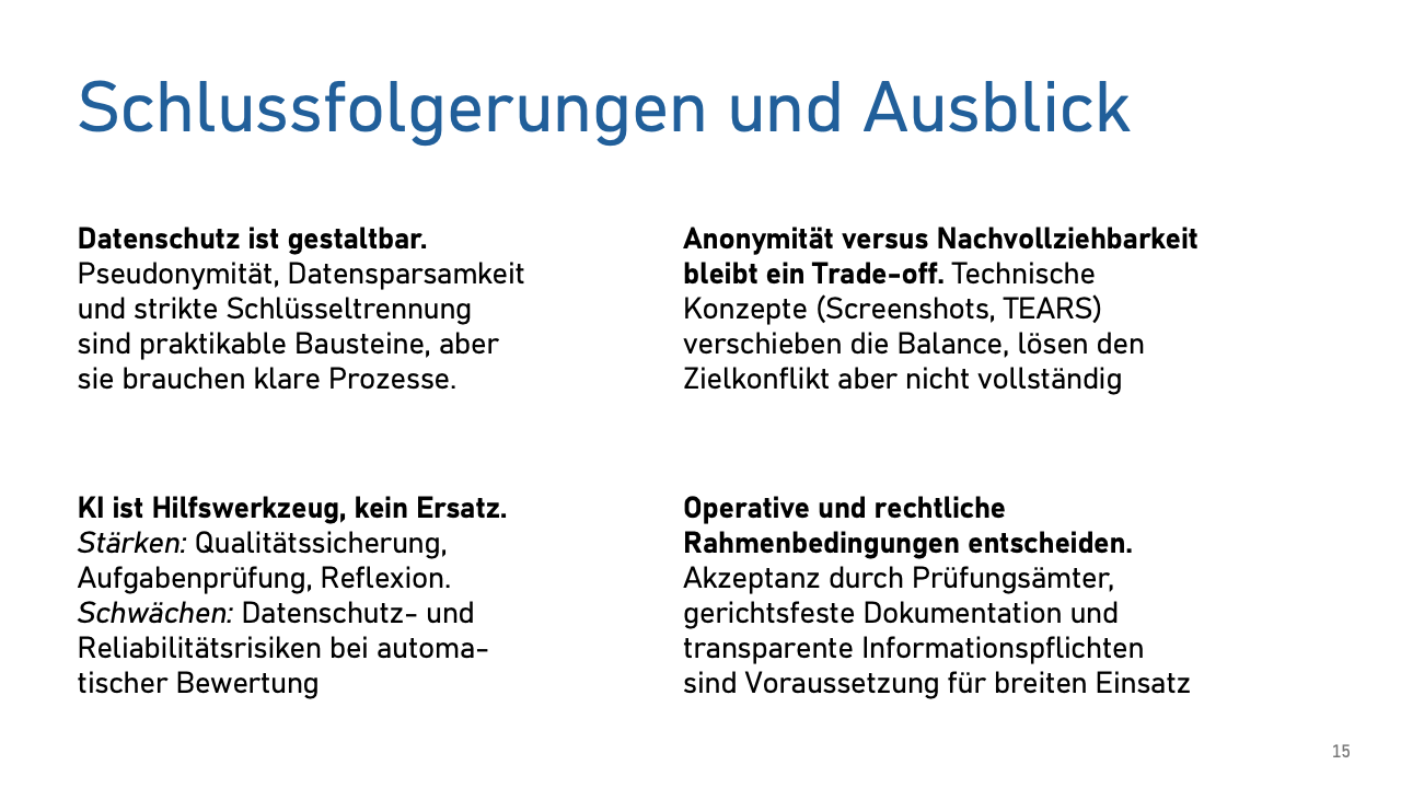 Schlussfolgerungen: Datenschutz ist gestaltbar, KI ist Hilfswerkzeug, operative Rahmenbedingungen entscheiden