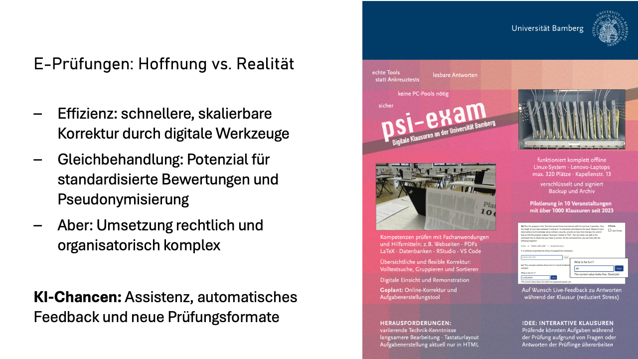 E-Prüfungen: Hoffnung vs. Realität –Effizienz und Gleichbehandlung vs. rechtliche Komplexität, sowie psi-exam System im Einsatz