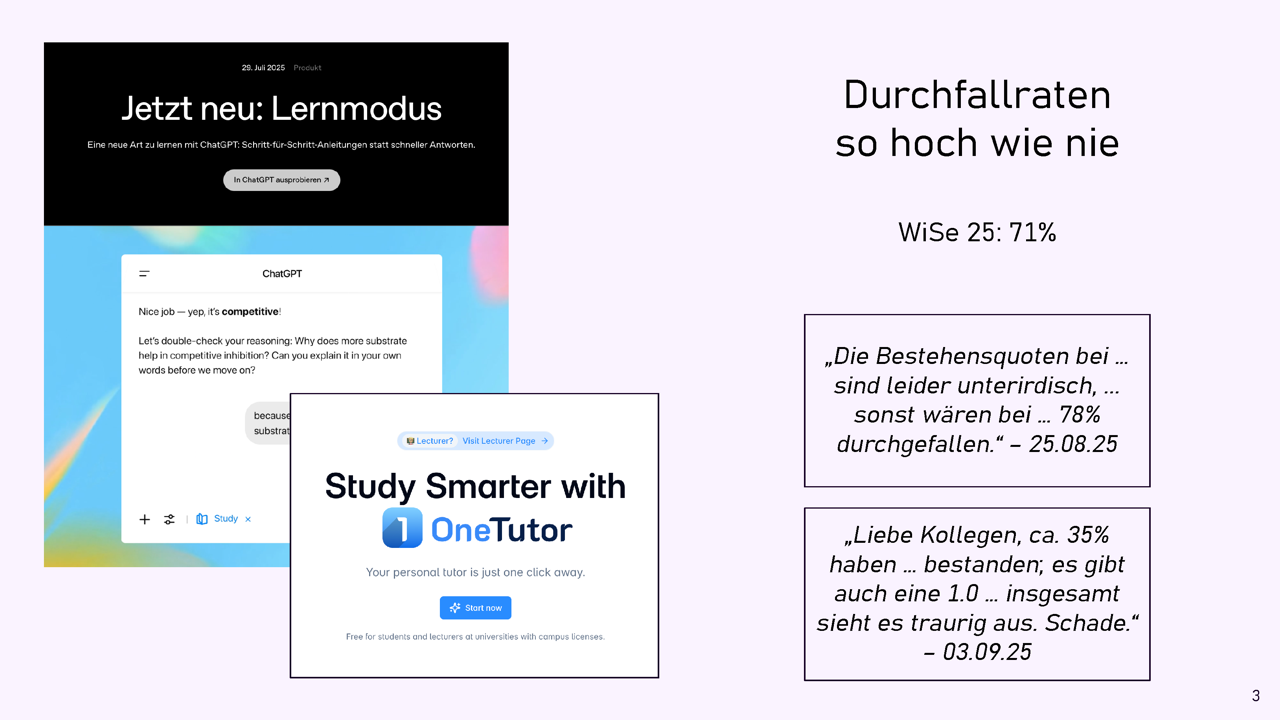 ChatGPT Learn Mode and OneTutor next to failure rate statistics
