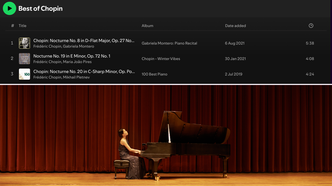 Pianistin am Flügel vs. Spotify-Playlist